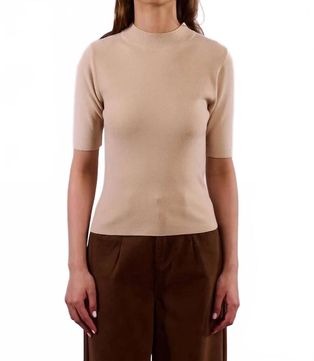NEW MOLLY BRACKEN essential mock neck top in beige